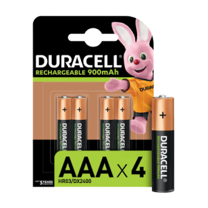 Duracell 900mAh Rechargeable AAA Batteries 4 Pack, Box of 10