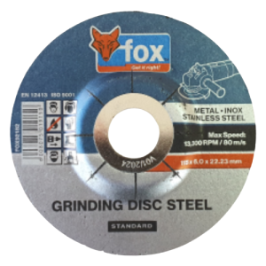 Fox Abrasive Metal, Inox Stainless Steel Grinding Disc 6mm x 115mm