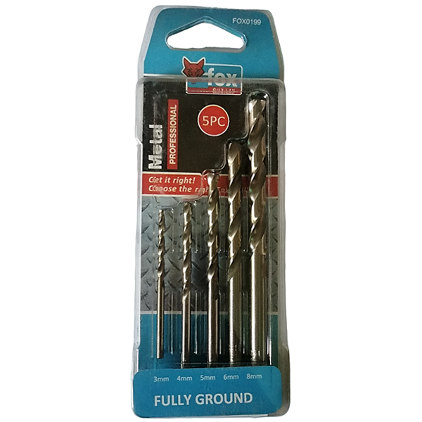 Fox HSS Fully Ground Drill Bit Set 3-8mm, Pack of 5