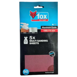 Fox Multi Sanding Sheet 105mm x 170mm 60 Grit, 5 Pack