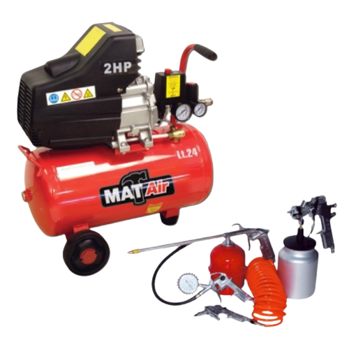 Matair 24 Litre Direct Drive Air Compressor with 5 Piece Spray Gun Set – Single Stage