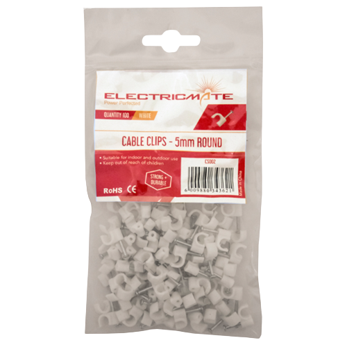 Electricmate 5mm Round Cable Clips, Pack of 100