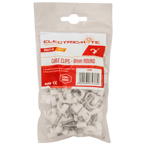 Electricmate 9mm Round Cable Clips, Pack of 100