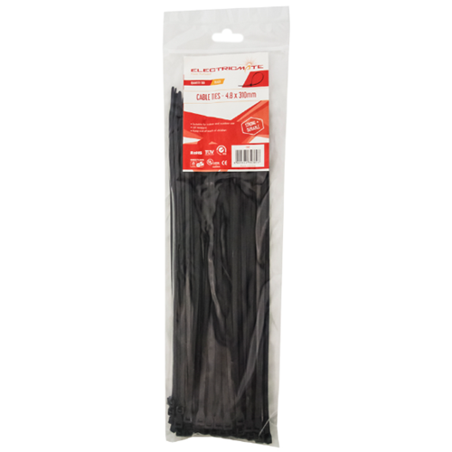 Electricmate Black Cable Ties 4.8mm x 310mm, Pack of 100