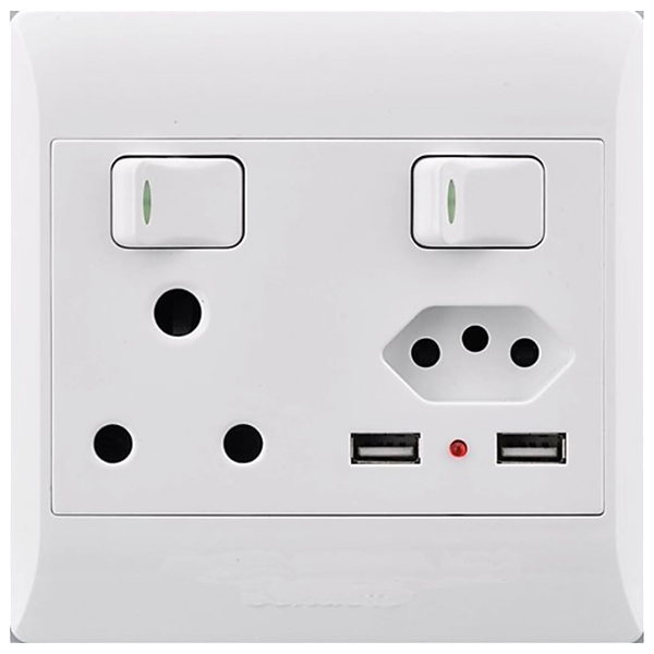 Electricmate White Single Socket 16A + Euro + 2 x USB, 4 x 4