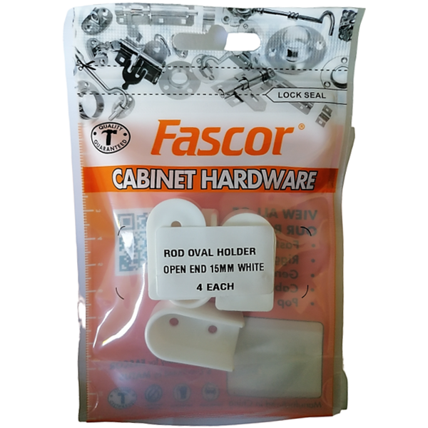 Fascor White Plastic Rod Oval Holder Open, Pack of 4