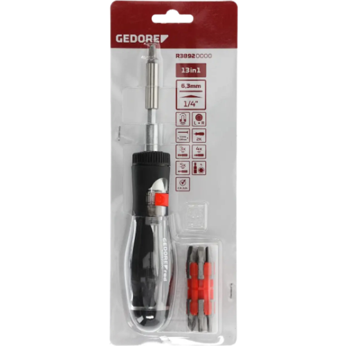 Gedore Red Ratchet Screwdriver 14 inch Telescopic Shaft 13 in 1, R38920000