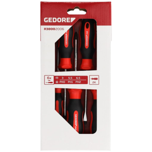 Gedore Red Screwdriver Set 6 Piece PH + SL 2C Handle, R38002006