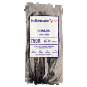 Hellermanntyton Black Cable Ties 4.7mm x 198mm T50R, 100 Pack