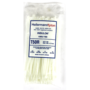 Hellermanntyton White Cable Ties 4.7mm x 198mm T50R, 100 Pack