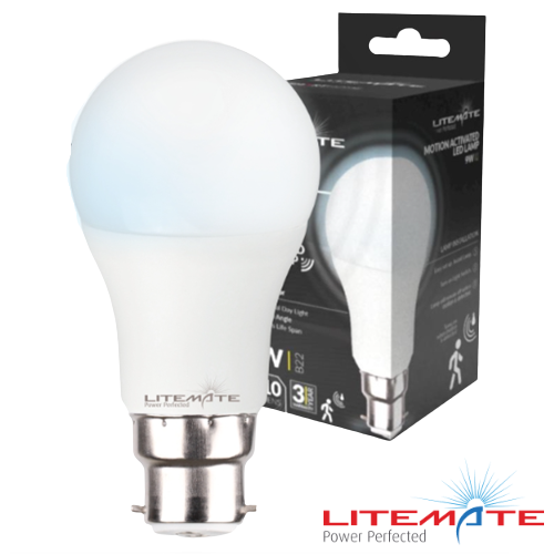 Litemate Motion Detector Sensor Led Light Bulb - A60 E22, 9 Watt