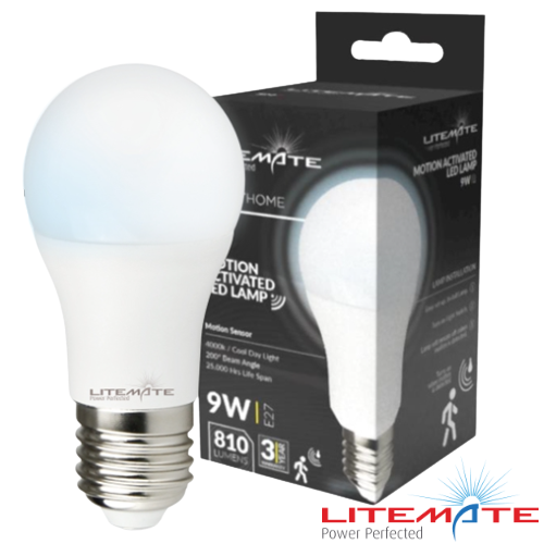 Litemate Motion Detector Sensor Led Light Bulb - A60 E27, 9 Watt