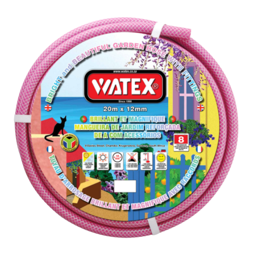 Watex Bright Pink Garden Hose (1/2 inch) 12mm x 20m with Fittings (8 Year)