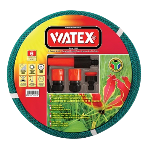 Watex Hose Pipe 12mm x 20m with Fittings, 6 Year