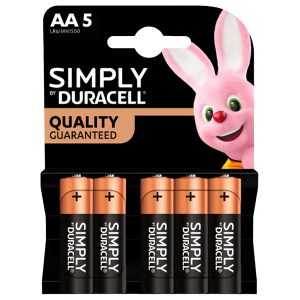 Duracell AA Simply Batteries Pack of 5, Box of 20