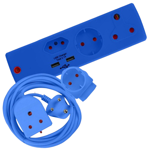 Electricmate Blue Combo Pack with 3 meter Lead, USB Adapter and Schuko