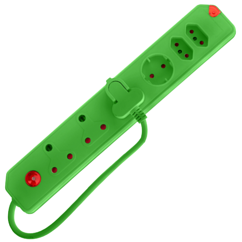 Electricmate Green 6 Way Multiplug with Overload