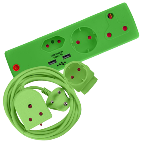 Electricmate Green Combo Pack with 3 meter Lead, USB Adapter and Schuko