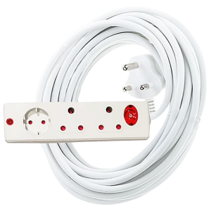 Electricmate Multiplug 2 x 16A, 1 x Schuko + 16A x 3m Surge Protection Extension Lead