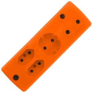 Electricmate Orange 4 Way Adaptor, 1 x 16A + 2 x 5A + Schuko