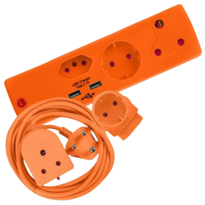 Electricmate Orange Combo Pack with 3 meter Lead, USB Adapter and Schuko