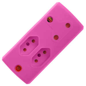 Electricmate Pink 3 Way Adaptor, 1 x 16A + 2 x 5A