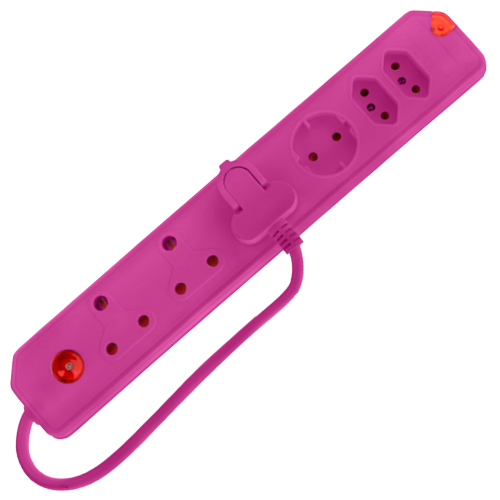 Electricmate Pink 6 Way Multiplug with Overload