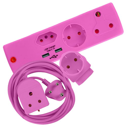 Electricmate Pink Combo Pack with 3 meter Lead, USB Adapter and Schuko