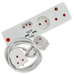 Electricmate White Combo Pack with 3 meter Lead, USB Adapter and Schuko