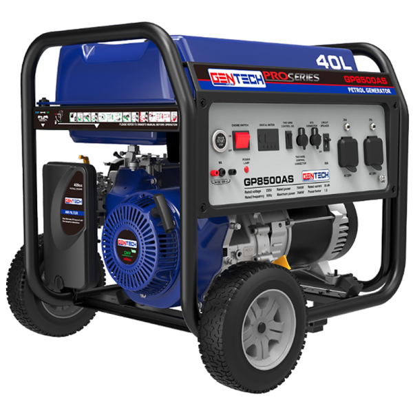 Gentech 7.5kVA Push Start Petrol Portable Generator GP8500AS, 2 Wire Connection