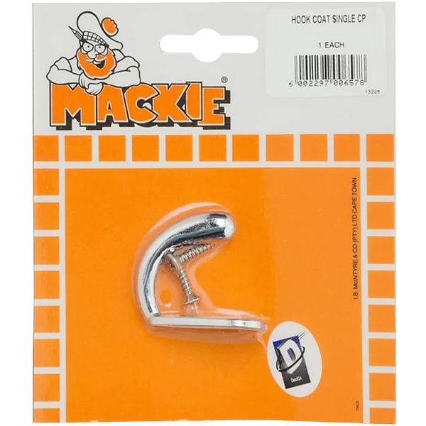 Mackie Chrome Plated Single Mazak Coat Hook, 50mm