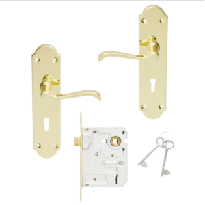 Mackie Victorian Handle Gable Plated Scroll Pro Series 3 Lever Brass Lock Set