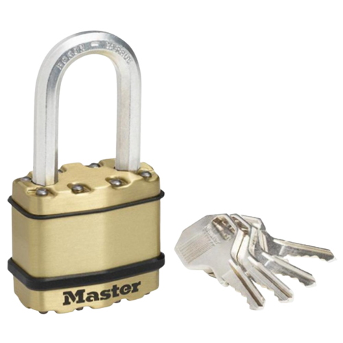 Master Lock Excell Brass Laminated Cover Octagonal Long Shackle Padlock 45mm
