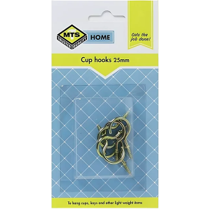 Mts Home Brass Cup Hooks 25mm, 6 Piece