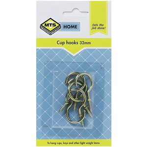 Mts Home Brass Cup Hooks 32mm, 6 Piece