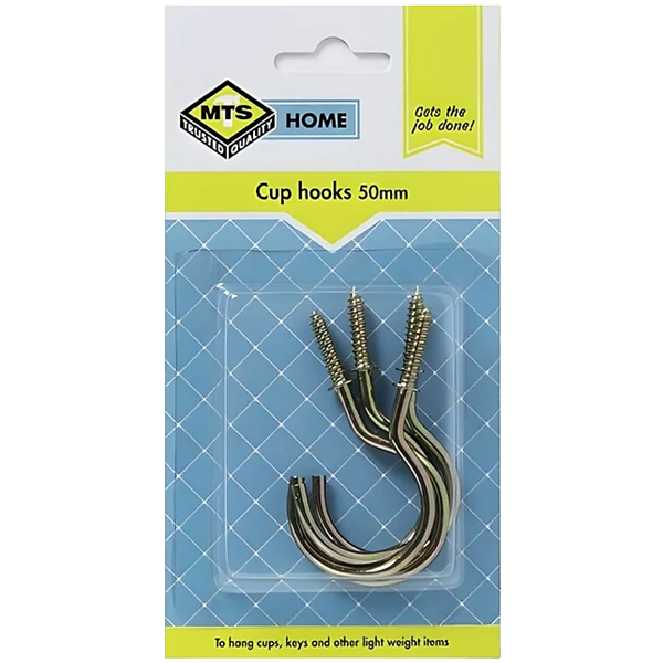 Mts Home Brass Cup Hooks 50mm, 4 Piece