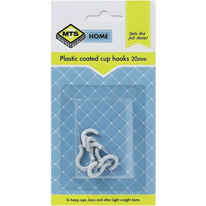 Mts Home Plastic Coated Cup Hooks 20mm, 6 Piece