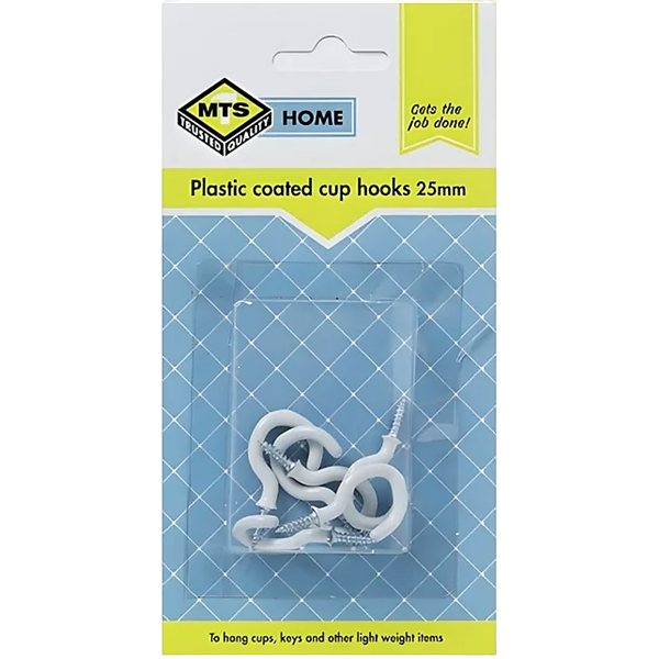 Mts Home Plastic Coated Cup Hooks 25mm, 6 Piece