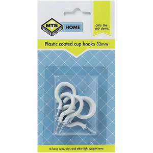 Mts Home Plastic Coated Cup Hooks 32mm, 6 Piece