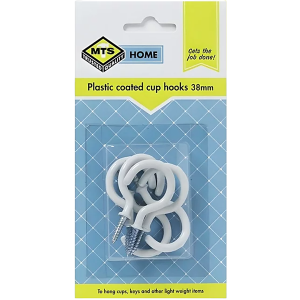 Mts Home Plastic Coated Cup Hooks 38mm, 6 Piece