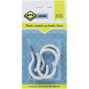 Mts Home Plastic Coated Cup Hooks 50mm, 4 Piece