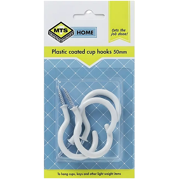 Mts Home Plastic Coated Cup Hooks 50mm, 4 Piece