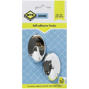 Mts Home Self Adhesive Silver Medium Oval Hook, 2 Piece