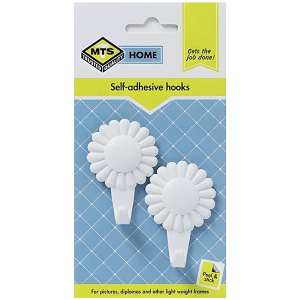 Mts Home Self Adhesive White Plastic Daisy Hook, 2 Piece