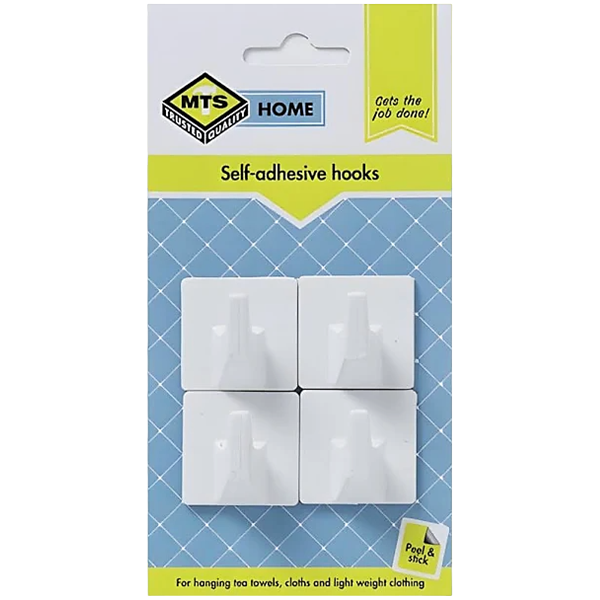 Mts Home Self Adhesive White Plastic Large Square Hook, 4 Piece