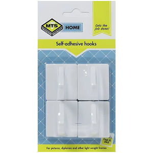 Mts Home Self Adhesive White Plastic Square Hook, 4 Piece