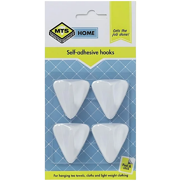 Mts Home Self Adhesive White Plastic Triangular Hook, 4 Piece