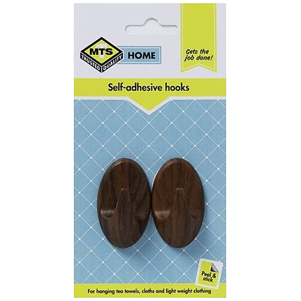 Mts Home Self Adhesive Wood Grain Medium Hook, 2 Piece