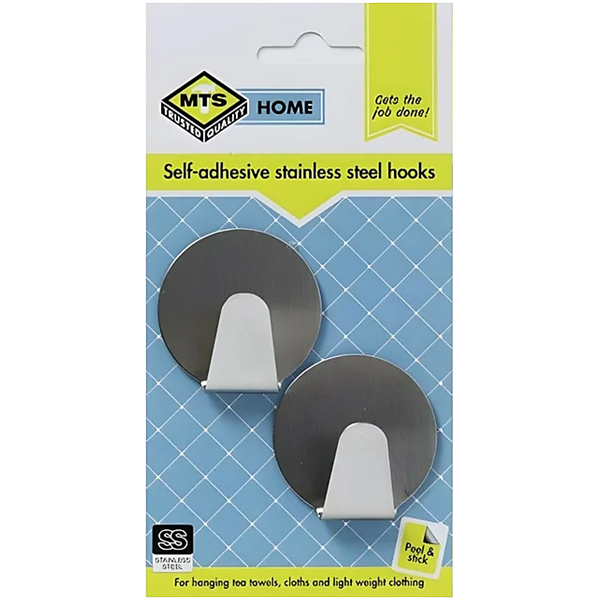 Mts Home Stainless Steel Medium Round Hook, 2 Piece