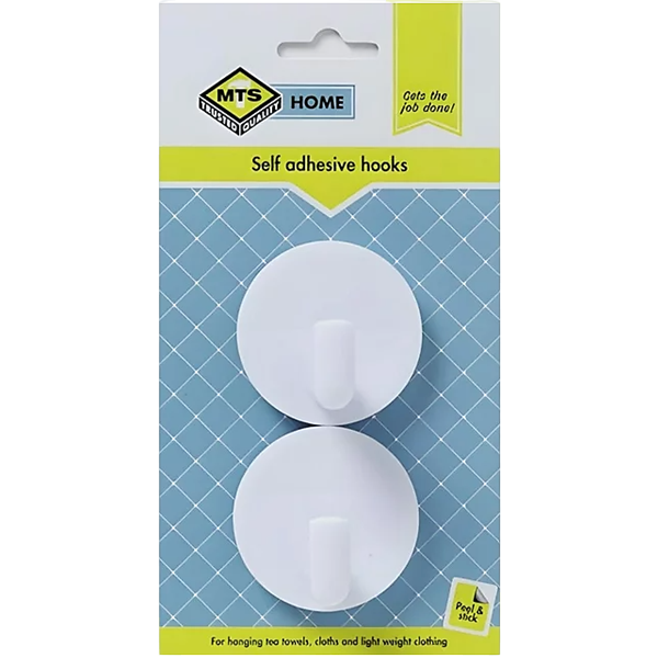 Mts Home White Plastic Robe Hook, 2 Piece